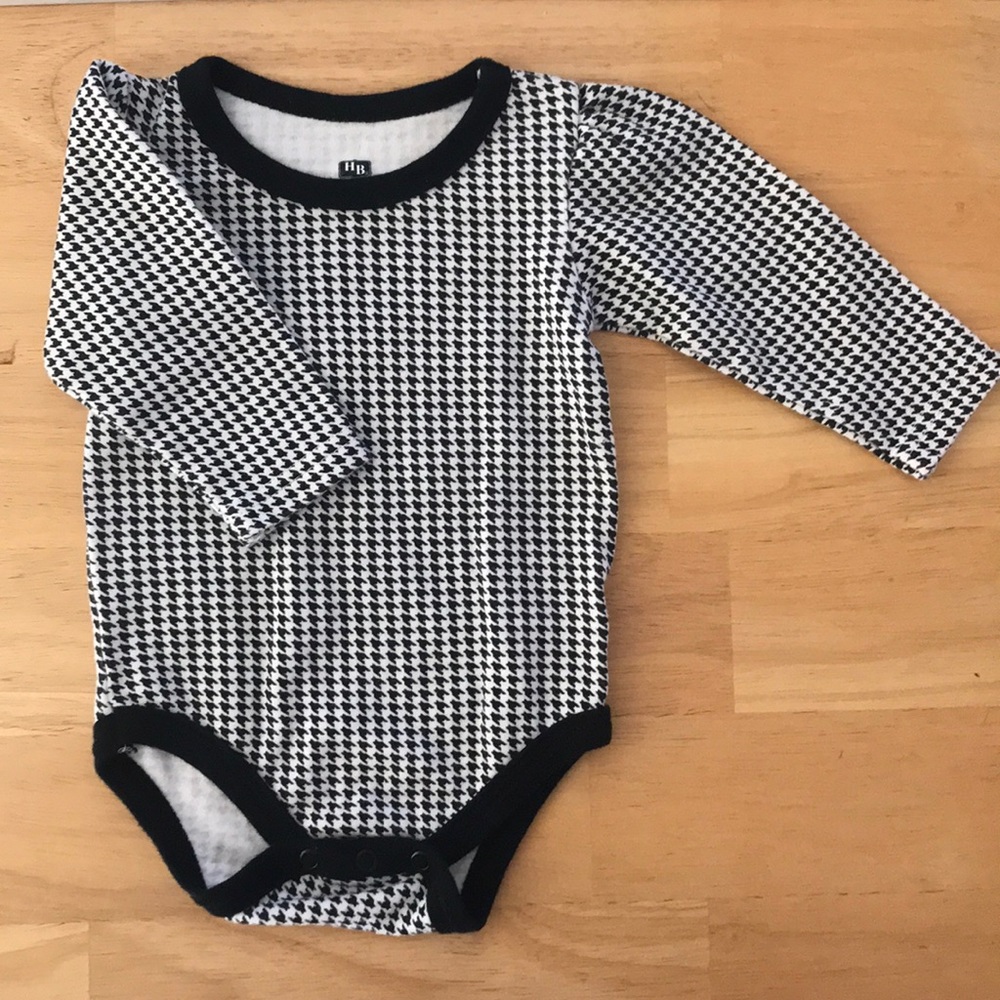 Houndstooth long sleeve onesie